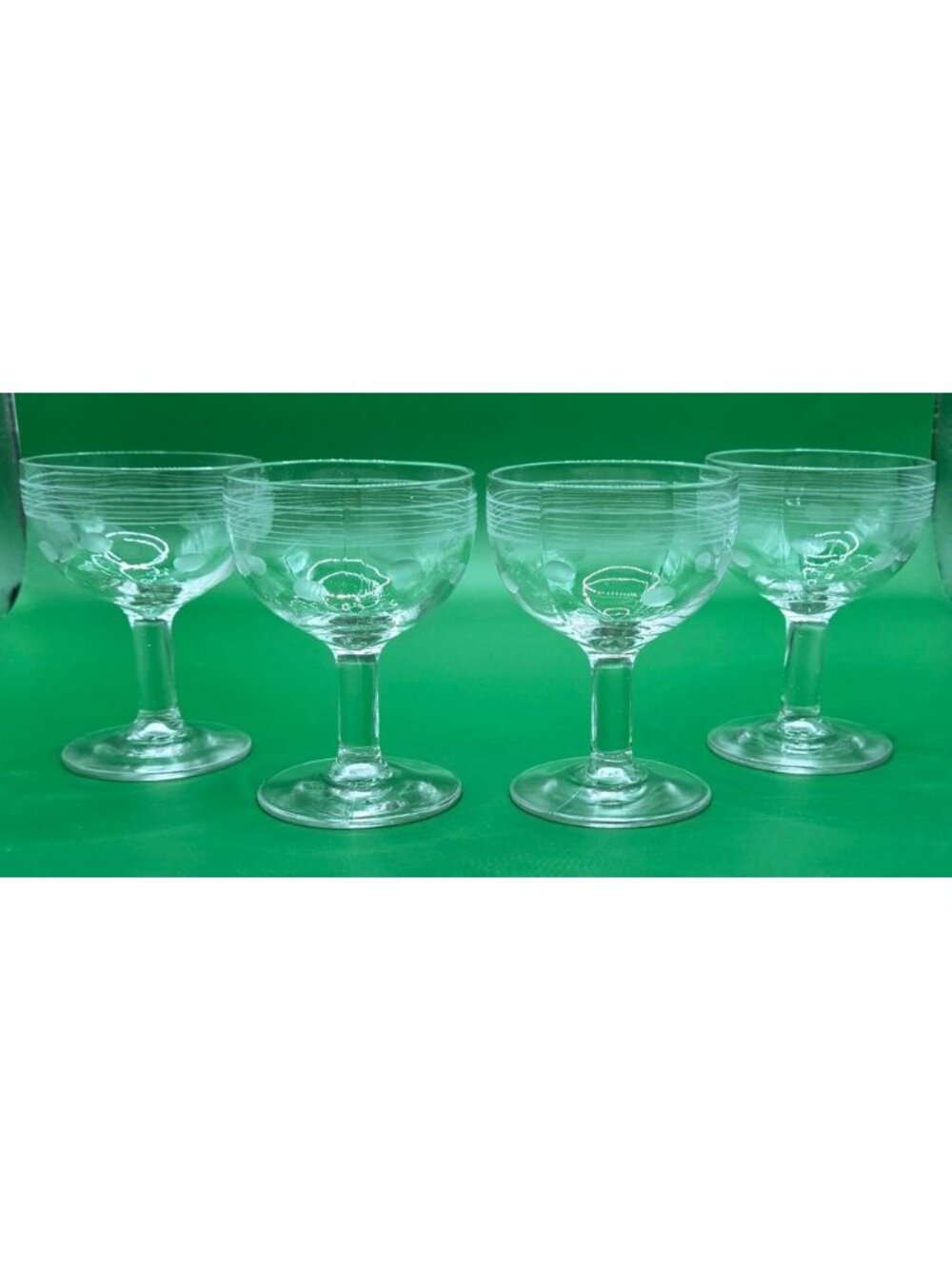 Standard Glass Stemmed Dot & Line Etched Design Cordials Aperitif Sherry Glasses